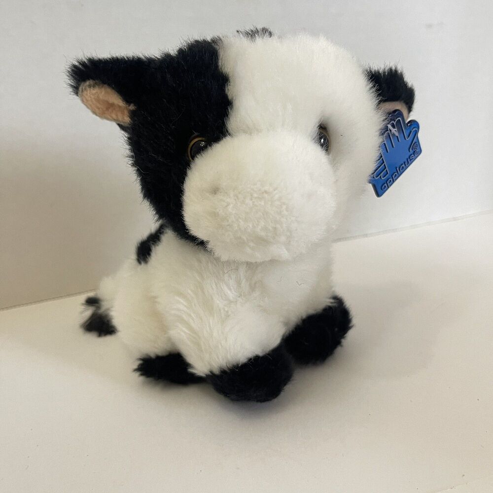 Applause Baby Cow Plush Stuffed Animal Spotted 6” Ear Tag Black N White